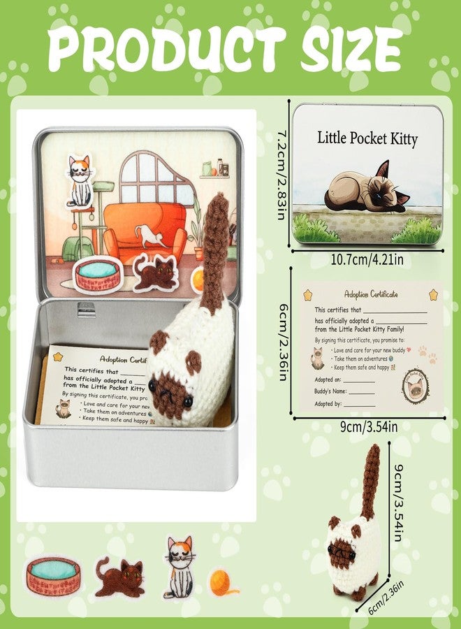 JULEASEL Little Pocket Kitty, Knitted Siamese Cat in Tin Box, DIY Pet Kitty Adoption, Travel Buddy, Cute Mini Gift for Cat Lovers & Friends - Image 2